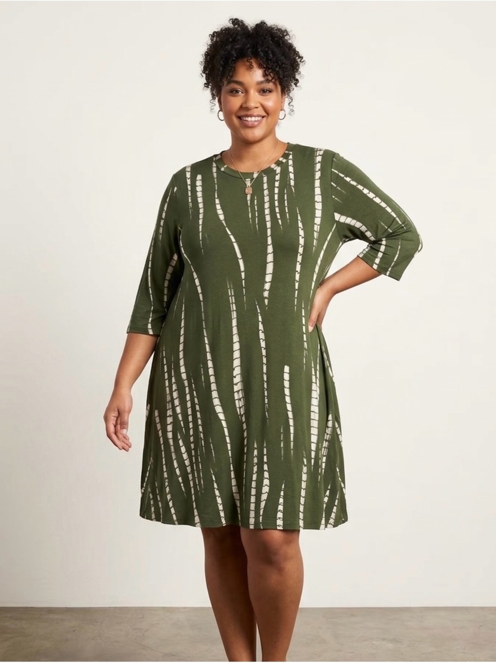 Olive Green Printed A-Line Dress